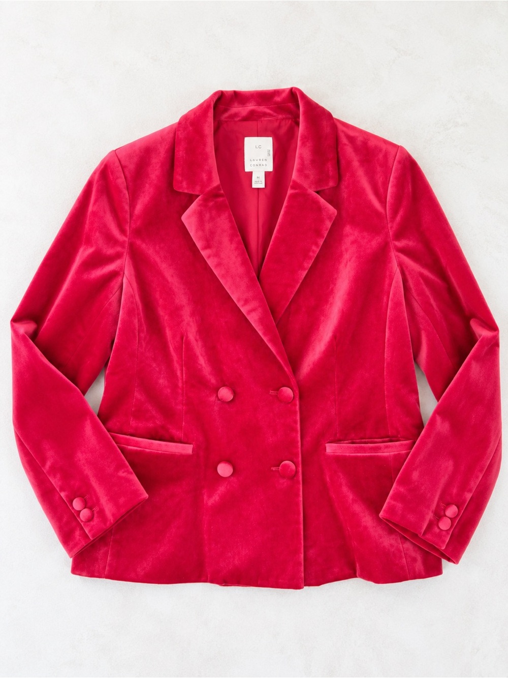 Lauren Conrad LC Red Velvet Blazer M Double Breast Coquette Holiday Jacket K91